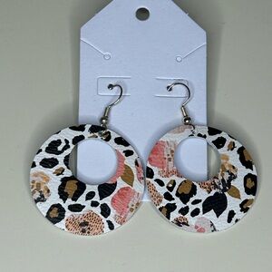 NEW Leopard Print & Floral Faux Leather Circle Earrings